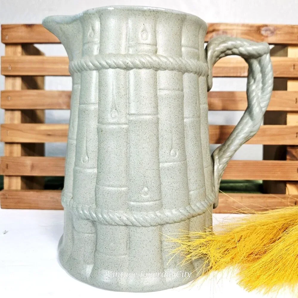 Vtg Salt Glazed Drabware Relief Pitcher Jug Ridgway Pottery Staffordshire Bamboo